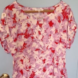 Calvin Klein Red and Purple Floral Blouse